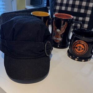 Harley-Davidson Ladies Black hat and 3- mugs all new